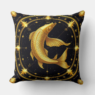 Goldenes Fische-Sternzeichen-Symbol umgeben von St Kissen