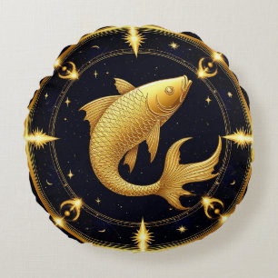 Goldenes Fische-Sternzeichen-Symbol umgeben von St Rundes Kissen
