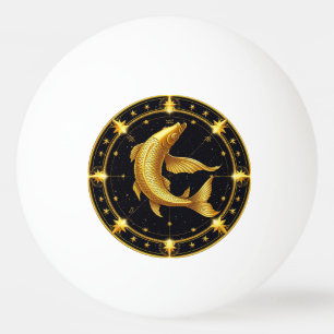 Goldenes Fische-Sternzeichen-Symbol umgeben von St Tischtennisball