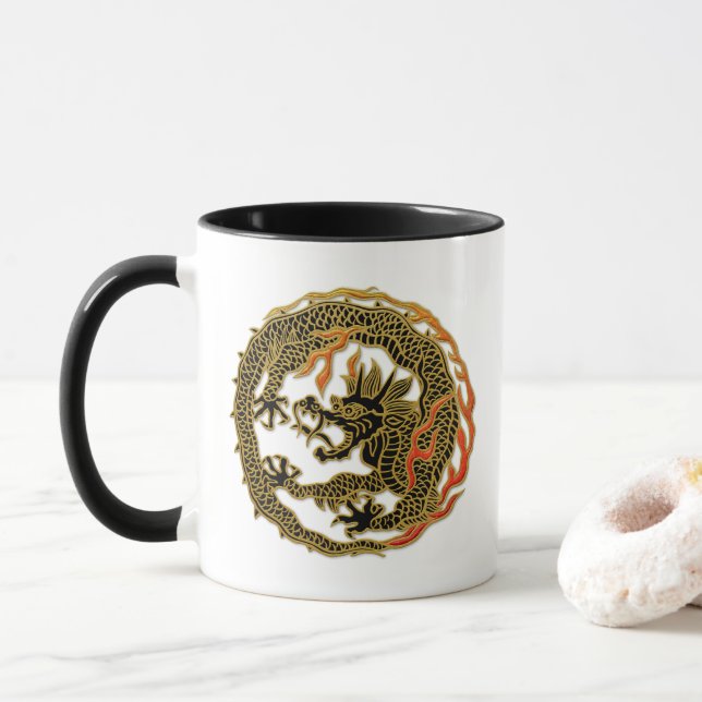 Goldenes Flammen-Drachen-Emblem Tasse (Mit Donut)