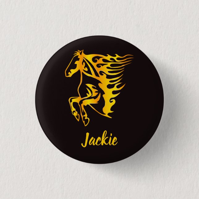 Goldenes Flammenpferd mit individuelle Name Button (Vorderseite)