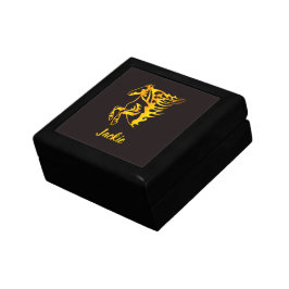 Goldenes Flammenpferd mit individuelle Name Erinnerungskiste