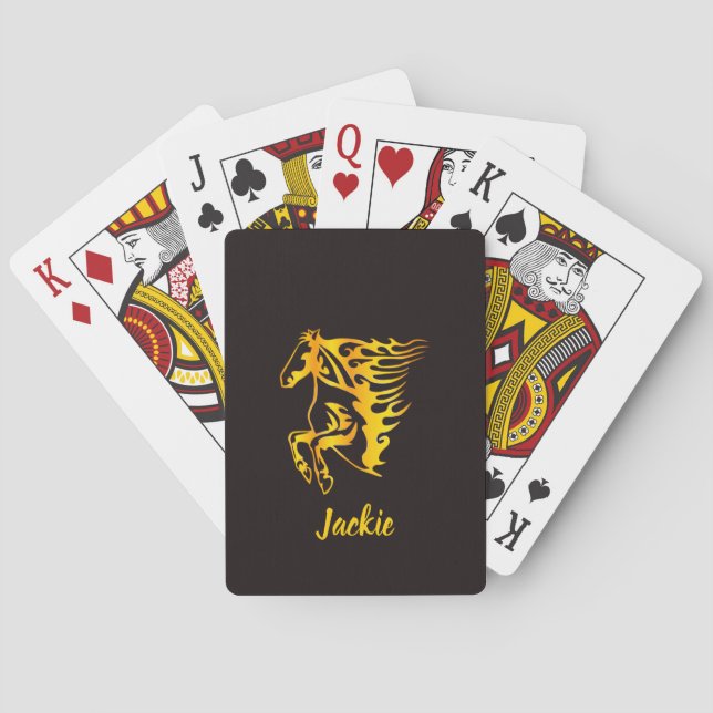 Goldenes Flammenpferd mit individuelle Name Spielkarten (Rückseite)