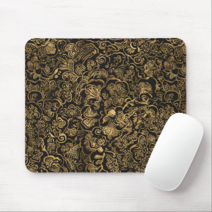 Goldenes florales Barockmuster auf Schwarz Mousepad