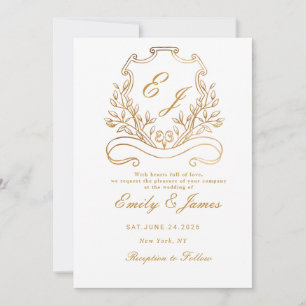 goldenes florales Wappen viktorianische Hochzeitse Save The Date
