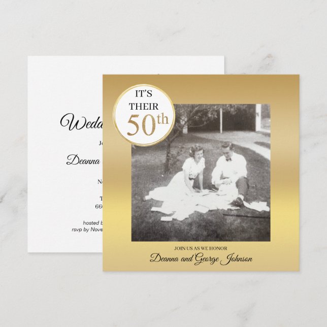 Goldenes Foto - Einladung zum 50. Hochzeitstag (Vorne/Hinten)