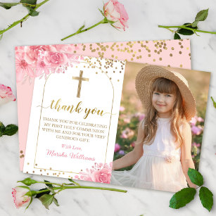 Goldenes Foto Rosa Bläserblüte Erste Heilige Kommu Dankeskarte