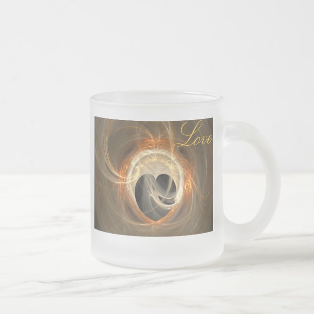 Goldenes Fraktal-Herz mit der Liebe-Tasse Mattglastasse (Rechts)