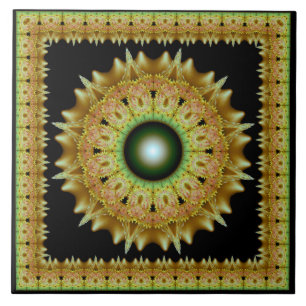 Goldenes Fraktal-Ornament Mandala Fliese