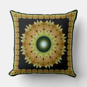 Goldenes Fraktal-Ornament Mandala Kissen
