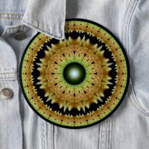 Goldenes fraktales rundes Mandala Button