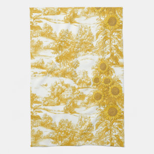 Goldenes französisches Land-Toile-Muster mit Sonne Geschirrtuch