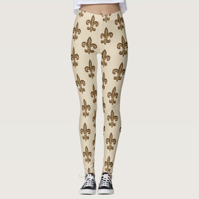 Goldenes französisches Lilien-Muster Leggings (Vorderseite)