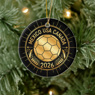 Goldenes Fußball-Emblem 2026 Mexiko USA Kanada Keramik Ornament