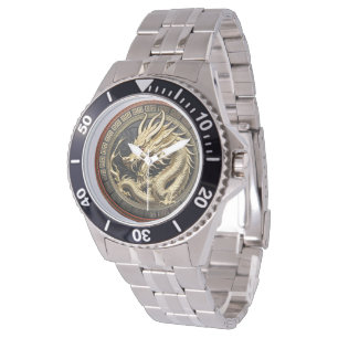 Goldenes geheiligtes östliches Drachenmedaillon Armbanduhr