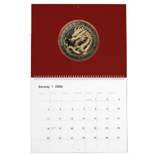 Goldenes geheiligtes östliches Drachenmedaillon Kalender