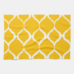 Goldenes gelbes geometrisches Ikat Stammes- Geschirrtuch