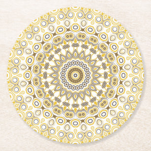 Goldenes gelbes Mandala-Muster Runder Pappuntersetzer
