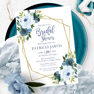Goldenes geometrisches blaues Brautparty Einladung