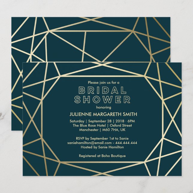 Goldenes geometrisches Brautparty Einladung (Vorne/Hinten)