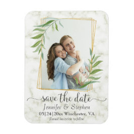 Goldenes geometrisches Foto Hochzeit speichern Sie Magnet