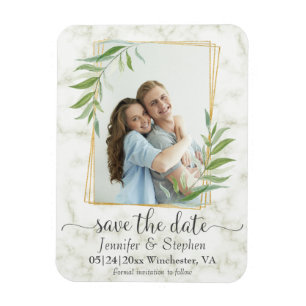 Goldenes geometrisches Foto Hochzeit speichern Sie Magnet