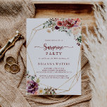 Goldenes geometrisches Party Einladung<br><div class="desc">Diese geometrisch-rustikale Sommer-Blumenüberraschung Party Einladung ist perfekt für einen einfachen Geburtstag,  Ruhestand oder ein Überraschungsfest Party. Die Blume sind bordeauxrot,  rosa und rot,  das Wasser ist mit grünen Blätter in einem bräunlichen Hintergrund.</div>
