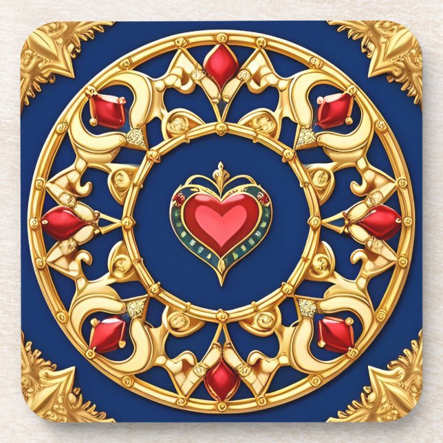 Goldenes Gerahmtes Herzmotiv mit Verziertem Design Getränkeuntersetzer (Vorderseite)