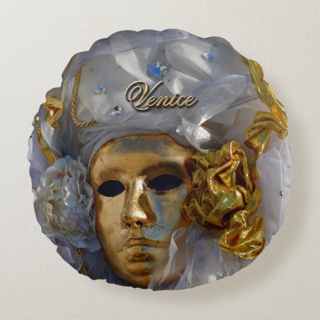 Goldenes Gesicht Rundes Kissen (Vorderseite)
