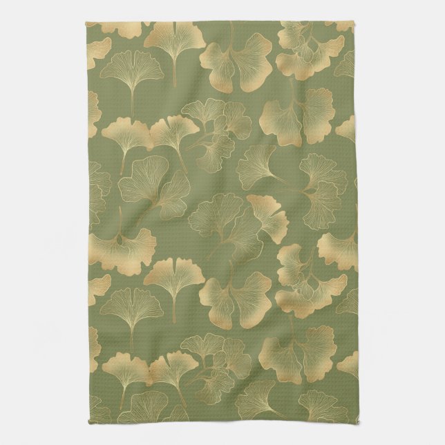 Goldenes Ginkgo-Herbstmuster Geschirrtuch (Vertikal)