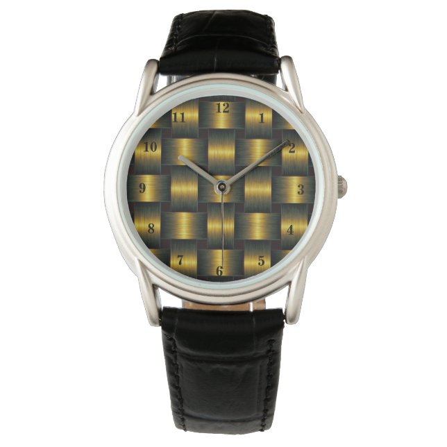 Goldenes Gitter Gold Schwarz Armbanduhr (Vorderseite)
