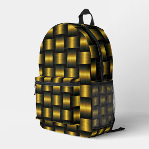 Goldenes Gitterdesign im Schwarz-Gold-Rucksack Bedruckter Rucksack