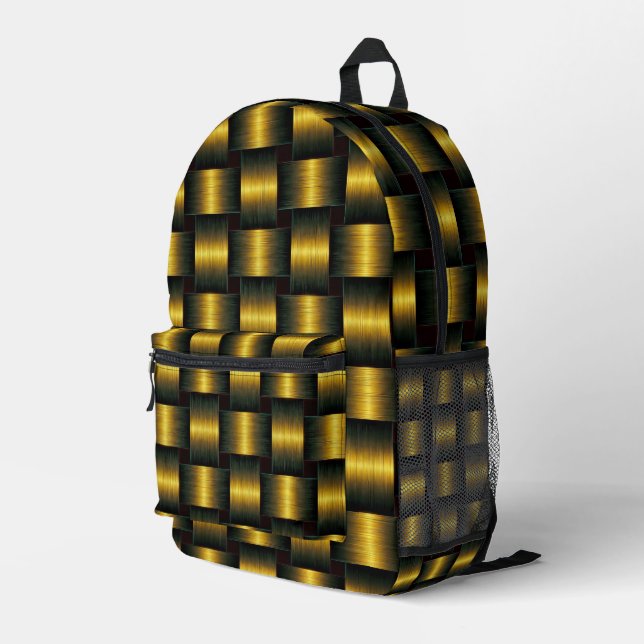 Goldenes Gitterdesign im Schwarz-Gold-Rucksack Bedruckter Rucksack (Rückseitige Ecke Rechts)