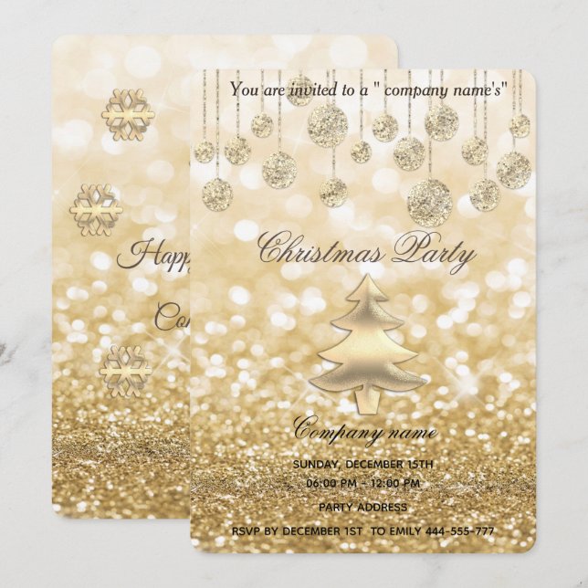 goldenes glitteriges Weihnachtsgeschenk für Untern Einladung (Vorne/Hinten)