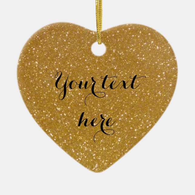 Goldenes Glitzer Foto Weihnachtsbaumschmuck Keramik Ornament (Vorne)