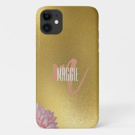 Goldenes Glitzer Monogramm mit Blumen Moderne Case-Mate iPhone Hülle