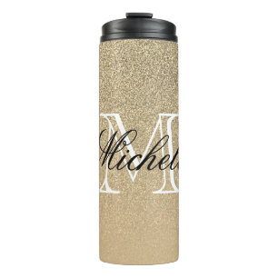 Goldenes Glitzer-Monogramm Thermosbecher