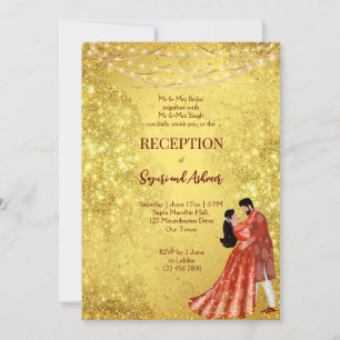 Goldenes Glitzer-Tanzpärchen Empfang Einladung