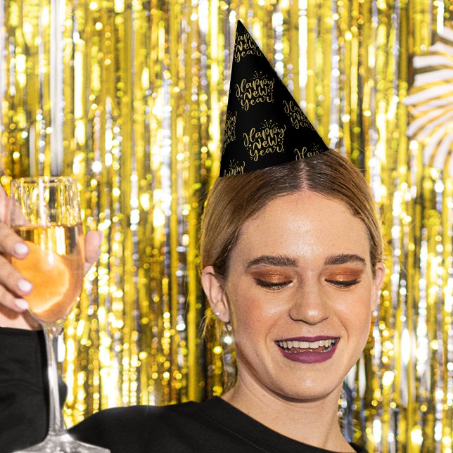 Goldenes Glitzer Textmuster Frohes Neues Jahr Partyhütchen (Von Creator hochgeladen)