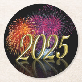 Goldenes Glück im neuen Jahr 2025 Runder Pappuntersetzer