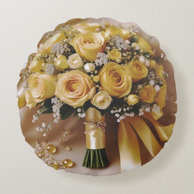 "Goldenes Glühen: Eine gefällige Rose Bouquet der  Rundes Kissen (Vorderseite)