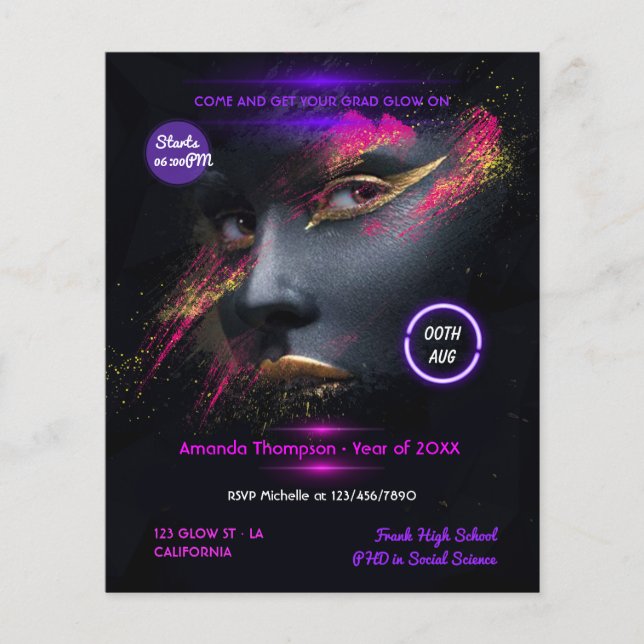 Goldenes Glühen in der Dunkelneon-Graduierungspart Flyer (Vorne)