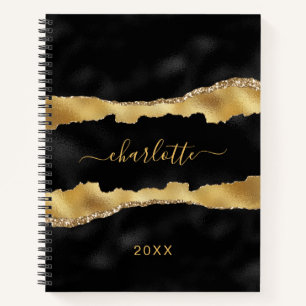 Goldenes Goldbarren-Marmornamensskript elegant Notizbuch