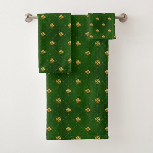 Goldenes grünes Klee-Muster Badhandtuch Set (Insitu)