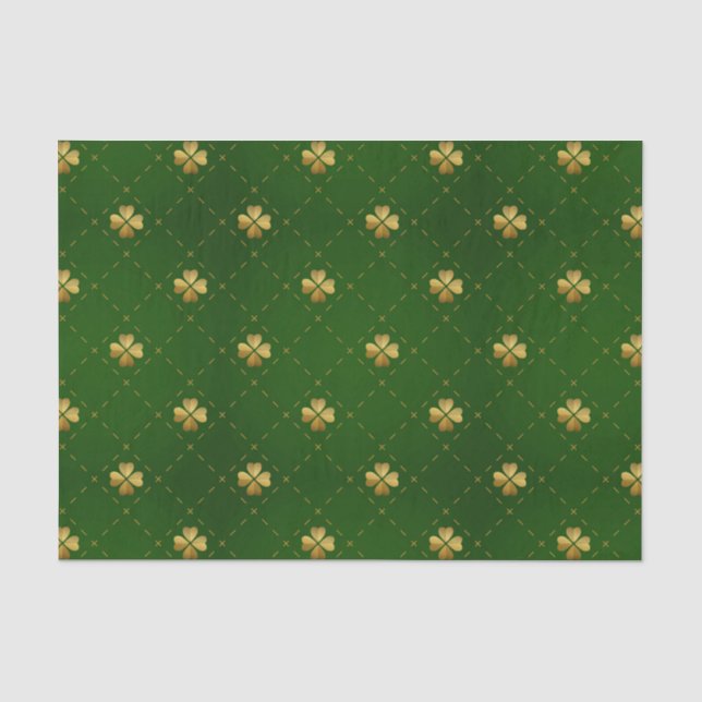 Goldenes grünes Klee-Muster Seidenpapier (Vorderseite)