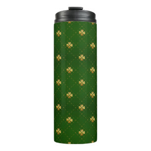 Goldenes grünes Klee-Muster Thermosbecher