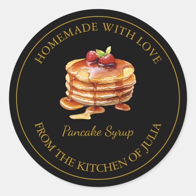Goldenes hausgemachtes Pancake Sirup Label | Schwa Runder Aufkleber (Vorderseite)