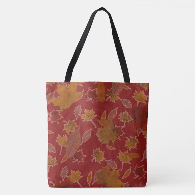 Goldenes Herbst-Blätter auf roter Tasche (Vorderseite)