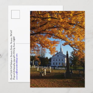 Goldenes Herbstlaub / Kirche und Friedhof 2 Postka Einladung