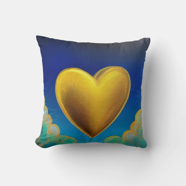 Goldenes Herz auf Blue Background Throw Kissen (Vorderseite)